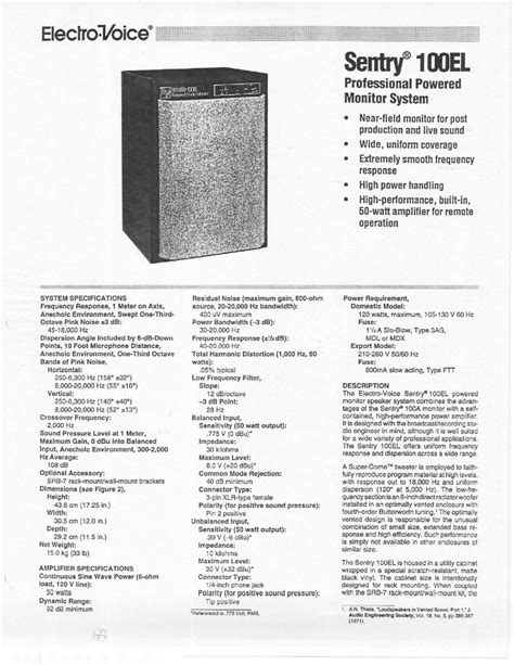Electro-Voice Sentry 100EL Manual pdf manual